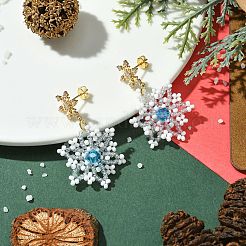 Christmas Snowflake Glass Seed Braided Dangle Earrings&nbsp;EJEW-MZ00233-05