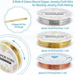 3 Rolls 3 Colors Copper Jewelry Craft Wire&nbsp;CWIR-SC0001-02A