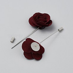 花のポリエステルブローチ  バックパックの衣類用のプラチナメッキ真鍮バッジ  暗赤色  87x39x21mm&nbsp;JEWB-WH20006-01F