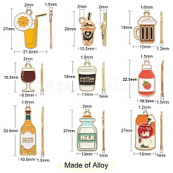 45個9スタイルアロイエナメルペンダント  カドミウムフリー＆ニッケルフリー＆鉛フリー  飲み物  ライトゴールド  ミックスカラー  16~27x8~13x1~2mm  穴：2mm  5個/スタイル&nbsp;ENAM-CJ0003-80