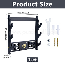 MDFボード製刀ホルダースタンド  ブラケットサムライソードディスプレイイーゼル  ブラック  371x95x402mm&nbsp;ODIS-WH0099-184B