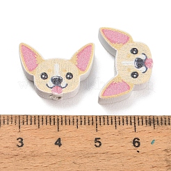 プリントウッドビーズ  犬  ベージュ  14x19.5x5.5mm  穴：2.5mm&nbsp;WOOD-D289-01D