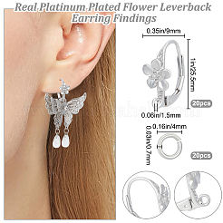 真鍮フレンチフックピアスのパーツ20個。  花  ループとオープン丸カン20個付き  プラチナメッキ  17x8mm  穴：1.5mm&nbsp;FIND-BBC0003-19P