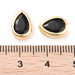 真鍮製キュービックジルコニアビーズ  ティアドロップ  18KGP本金メッキ  ブラック  11x8x4mm  穴：2.5x1.2mm&nbsp;X-KK-C051-60G-02