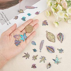 24個12スタイルアロイペンダント  カドミウムフリー＆鉛フリー  混合形状  虹色  15~48x10~31x1~4.5mm  穴：1.2~3mm  2個/スタイル&nbsp;FIND-FH0004-36