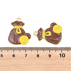 西部のカウボーイをテーマにした合金エナメルペンダント  マネーバッグチャーム  ゴールドカラー  サドルブラウン  24x20x2mm  穴：1.8mm&nbsp;ENAM-L056-01A-01