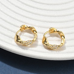 Brass Micro Pave Clear Cubic Zirconia Hoop Earrings&nbsp;EJEW-C182-05A-G