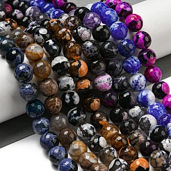 ファセット天然ファイヤーアゲートクラックルビーズ連売り  ラウンド  染め＆加熱  ミックスカラー  12mm  穴：1.6mm  約31個/連  14.76''（37.5センチメートル）&nbsp;G-F447-12mm-G