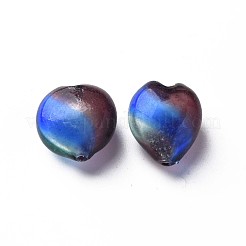 透明な手作り吹きガラスグローブビーズ  縞模様  ハート  カラフル  15~17x14~16x7~10mm  穴：1.2mm&nbsp;GLAA-T012-43