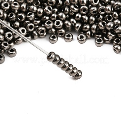 12/0グレードの丸いガラスシードビーズ  メタリックカラー  濃いグレー  12/0  2x1.5mm  穴：0.3mm  約30000個/袋&nbsp;SEED-Q008-F576