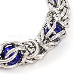 女性用304ステンレススチールストリングバッグチェーンブレスレット  青いアクリルビーズ付き  ステンレス鋼色  8-7/8インチ（22.4cm）&nbsp;BJEW-G711-07P