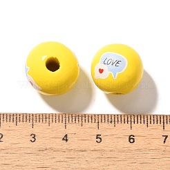 バレンタインデーの要素をプリントした木製ビーズ  ラウンド  ゴールド  16mm  穴：4mm&nbsp;WOOD-R002-01-24
