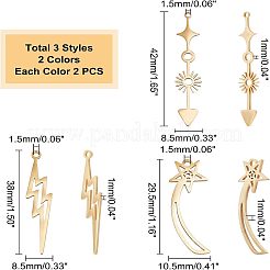 12個 6スタイル 201ステンレススチールペンダント  レーザー切断  ミックスカラー  29.5~42x8.5~10.5x1mm  穴：1.4~1.6mm  2個/スタイル&nbsp;STAS-UN0034-04