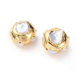 天然バロックパール養殖淡水パールビーズ  真鍮で覆われた  ゴールドカラー  15~19x21~32mm  穴：1.2mm&nbsp;PEAR-G008-03G