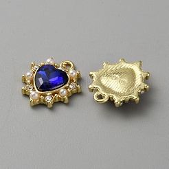 黄金の合金ペンダント  ラインストーン付き  ハートチャーム  サファイア  17.5x15.5x4mm  穴：1.8mm&nbsp;FIND-WH0160-61H