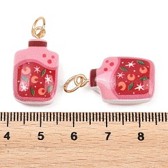 印刷された不透明なアクリルパーツ  ステンレス鋼ループ付き  ゴールドカラー  ボトルチャーム  25x14x9.5mm  丸カン：7x0.7ミリ  内径：5.7mm&nbsp;SACR-P036-01I-G