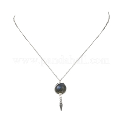 Natural Labradorite Round Bead Pendant Necklaces&nbsp;NJEW-TA00255