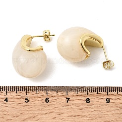 ティアドロップ真鍮樹脂スタッドピアス  長持ちメッキ  カドミウムフリー＆鉛フリー  ゴールドカラー  雪  24.5x17mm&nbsp;EJEW-P333-08G-01