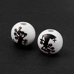 Halloween Printed Natural Wood European Beads&nbsp;WOOD-C014-01C