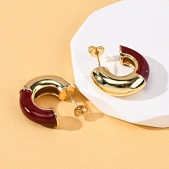 Brass Enamel C-Shaped Stud Earrings&nbsp;EJEW-D332-02B-G