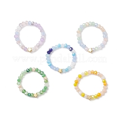 女性用電気メッキガラスビーズ指輪5個  スター  ミックスカラー  3.5mm  内径：18mm&nbsp;RJEW-JR00942