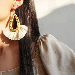 Teardrop with Fan Alloy Rattan Dangle Stud Earrings&nbsp;FS-WGFEF3F-02