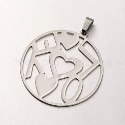 Tarnish Resistant Mixed Filigree Flat Round304 Stainless Steel Textured Pendants&nbsp;STAS-N038-01