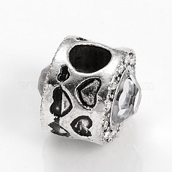 ハート合金アクリル欧州大きな穴ビーズとアンティークシルバー調のフラットラウンド  ラインストーン付き  ミックスカラー  12x11mm  穴：4.5mm&nbsp;MPDL-M051-10