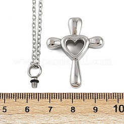 304 Stainless Steel Heart Cross Pendant Pet Urn Ashes Necklaces&nbsp;NJEW-S455-05P
