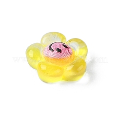 半透明の樹脂カボション  笑顔の花  ミックスカラー  9x9x3.3mm&nbsp;X-RESI-E039-01