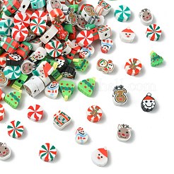 クリスマステーマの手作りポリマー粘土ビーズ200個  混合図形  8.5~11.5mm  穴：1.4~2mm&nbsp;CLAY-CJ0001-95