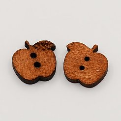 2つ穴ウッドボタン  りんごの縫製ボタン  染色されていない  サドルブラウン  15x17x4mm  穴：2mm&nbsp;LS-BUTT-N003-23