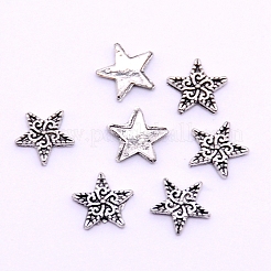 合金カボション  女性のためのネイルアートの装飾アクセサリー  花とスター  アンティークシルバー  6x6x1mm&nbsp;MRMJ-WH0071-10-AS