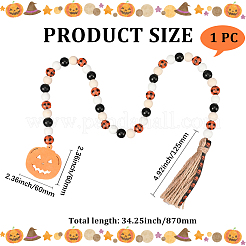 Halloween Round Natural Wood Beaded Wall Hanging Ornaments&nbsp;HJEW-WH20004-15