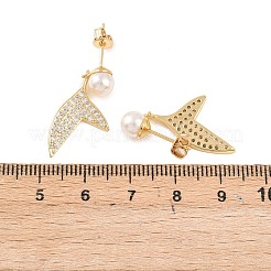 Fishtail Brass Micro Pave Clear Cubic Zirconia Dangle Stud Earrings&nbsp;EJEW-C172-06G