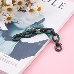 天然石風スタイルと不透明なスプレー塗装のアクリルアズキチェーン  クイックリンクチェーン  濃い緑  24.5x18.5x4mmと18.5x11.5x4.5mm  約39.37インチ（1m）/連&nbsp;AJEW-JB00910-04