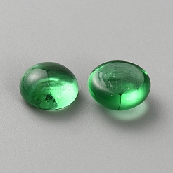 透明ガラスビーズ  穴がない  フラットラウンド  グリーン  14~14.5x8mm&nbsp;GLAA-WH0030-45B