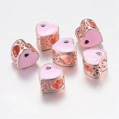 合金エナメルヨーロピアンビーズ  大穴ビーズ  中空の心  ミックスカラー  10x10~10.5x8mm  穴：5mm&nbsp;MPDL-T001-04M