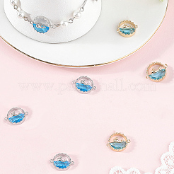 8Pcs 2 Colors Brass Sky Blue Cubic Zirconia Connector Charms&nbsp;KK-BBC0018-19