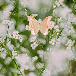 Long Chain Necklace with Butterfly Pendant Stainless Steel Rose Gold Sweater Necklace Adjustable Chain Necklace with Circles Ornaments Trendy Neck Jewelry for Women&nbsp;JN1101A