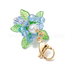ガラス、アクリル、貝殻パールの花のペンダント装飾  ステンレススチール製ロブスタークロウ留め金304個付き  ライトスカイブルー  44~46mm&nbsp;HJEW-MZ00209-02