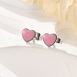 Enamel Heart Stud Earrings&nbsp;EJEW-B009-12P