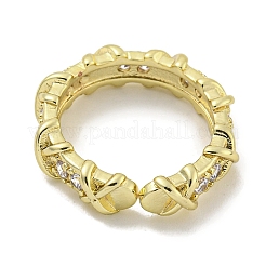 Cross Brass Micro Pave Cubic Zirconia Open Cuff Ring for Women&nbsp;RJEW-E296-12G