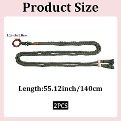 ハンドメイド織りコットンタイノットウエストチェーンベルト、女性用ドレス用2個  濃い緑  1400x10mm&nbsp;AJEW-CP0010-57