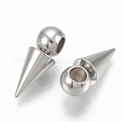 変色しにくい201ステンレススチールペンダント  コーン  ステンレス鋼色  16x6mm  穴：3mm&nbsp;STAS-S078-02