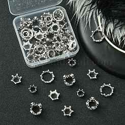 50個5スタイルチベットスタイルアロイスペーサービーズ  クラウン  銀  10~18x6~15mm  10個/スタイル&nbsp;TIBE-CJ0001-30