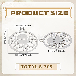 201ステンレススチールペンダント8個  タコのフラットラウンド  ステンレス鋼色  22.5x20x1.1mm  穴：1.5mm&nbsp;STAS-LP0003-66