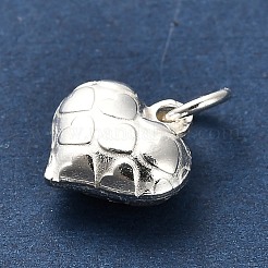 スターリングシルバー925Dテクスチャハートチャーム3個  シルバーカラー  丸カン付き  ハート  13.5x10x4.5mm  穴：3mm&nbsp;STER-U009-10S-02