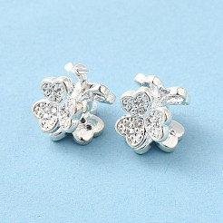 Rack Plating Brass Micro Pave Clear Cubic Zirconia Clover Beads&nbsp;KK-D075-04S