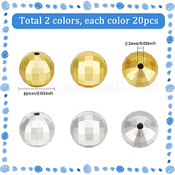 40色メッキアクリルビーズ2個  多面カット  ラウンド  ミックスカラー  16mm  穴：2.3mm&nbsp;PACR-SC0001-04